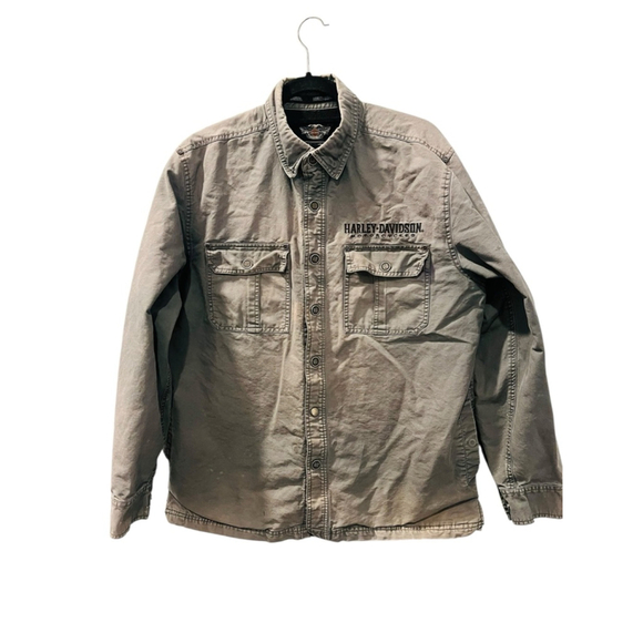 Harley Davidson Vintage Snap Front Gray Embroidered Biker Jacket Size Large Moto - Picture 1 of 7